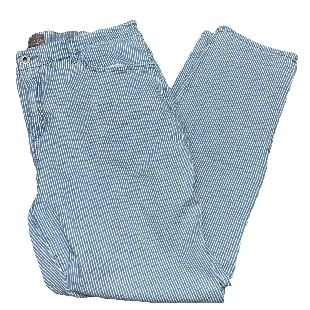 Chicos Carpenter Striped High Waisted Stretchy Skinny Straight Ankle Womens 1.5